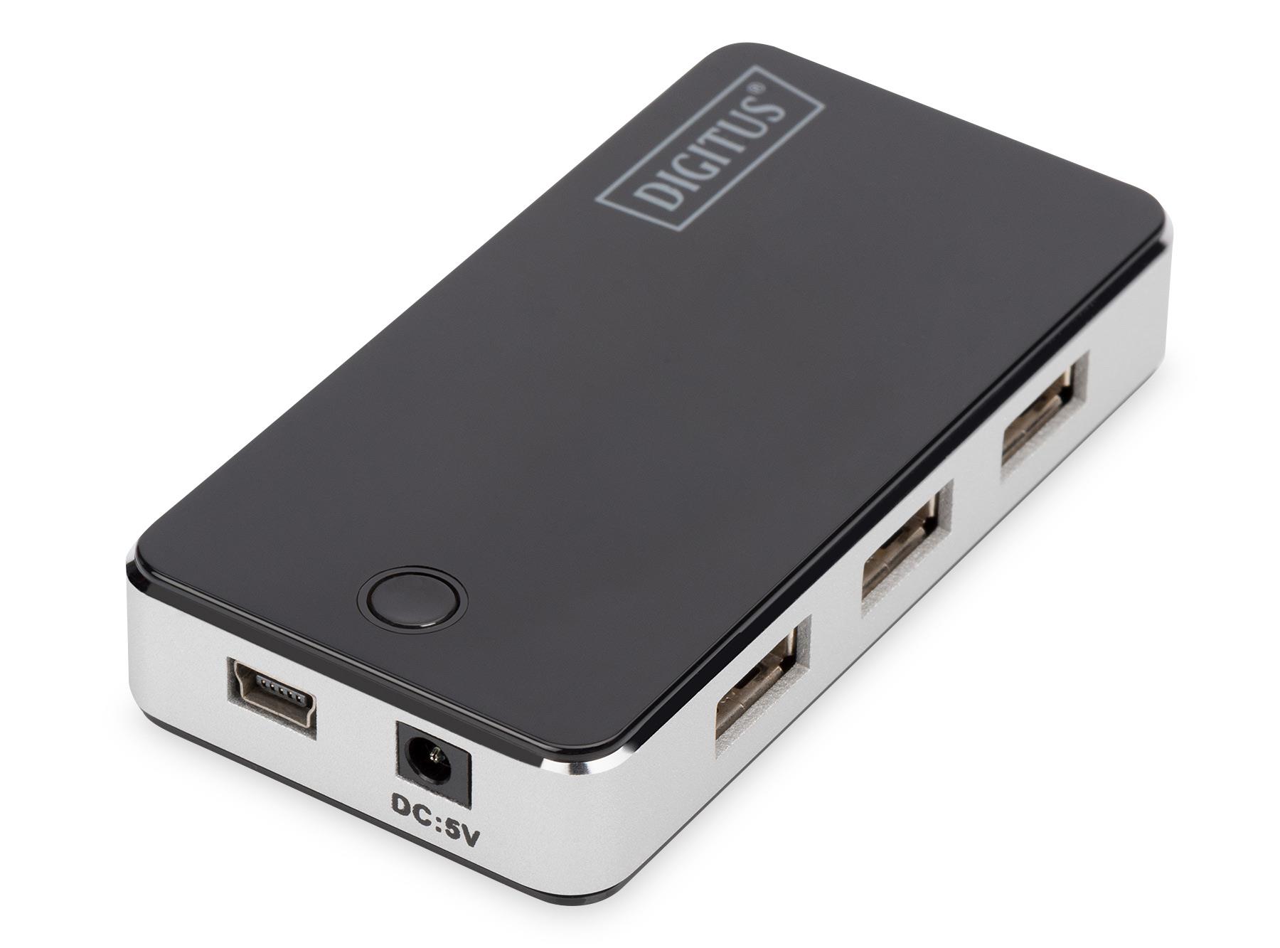HUB/Koncentrator 7-portowy USB 2.0 HighSpeed, aktywny, czarno-srebrny