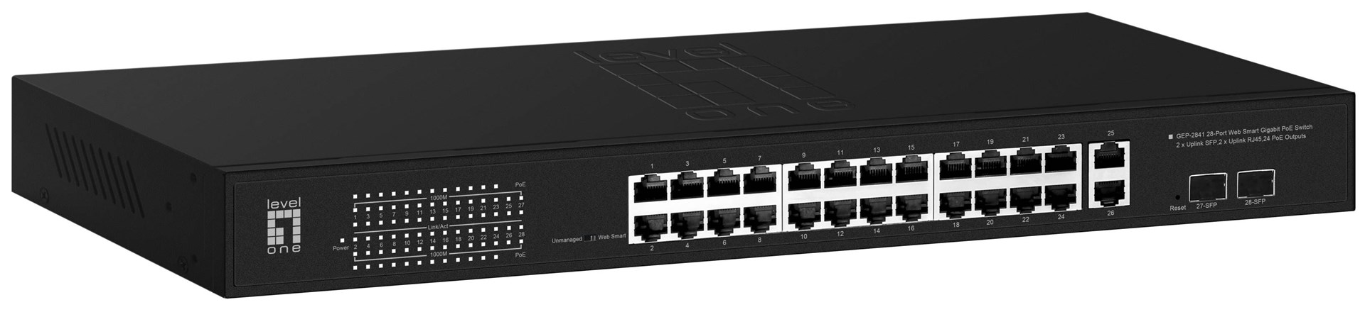 Przełącznik LevelOne WebSmart/GB PoE 28-portowy 19" 375W 1Gbps