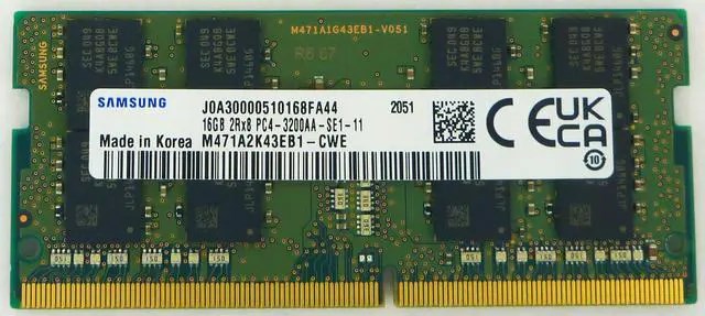 Samsung SO-DIMM 16GB DDR4 2Rx8 3200MHz PC4-25600 M471A2K43EB1-CWE