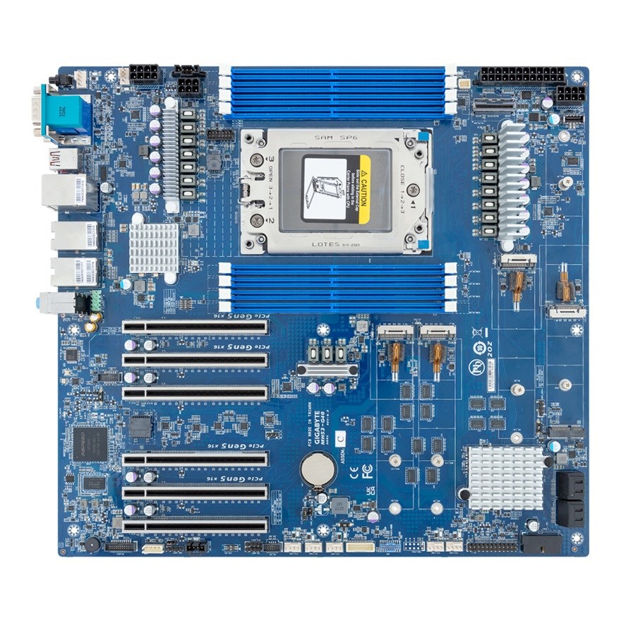 Płyta główna Gigabyte MH53-G40 1x sTR5 AMD ryzen Threadripper PRO 7000 WRX90 (8X DIMM, 4x SATA, 1x MCIO 8i, 4xM.2, 2x 10Gbe, E-ATX)