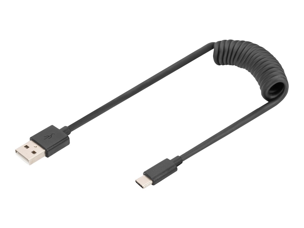 Kabel spiralny USB A/USB C, USB 2.0, PD 60W, max. 1m czarny