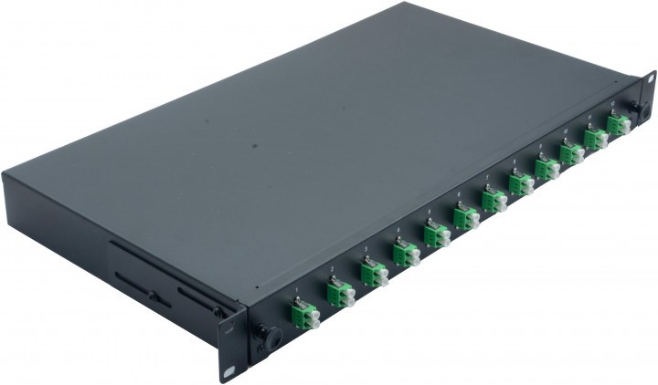 Skrzynka spawów światłowodowych 19" 12 x LC/APC Duplex OS2, zakończona spawami