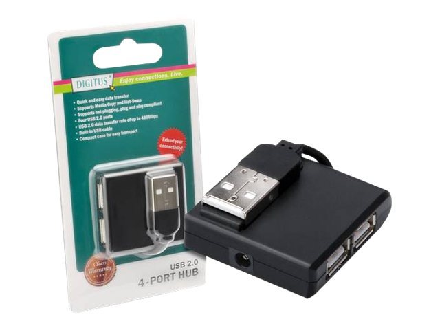 DIGITUS DA-70217 DIGITUS HUB/Koncentrator mini 4-portowy USB 2.0 SuperSpeed, pasywny, czarny