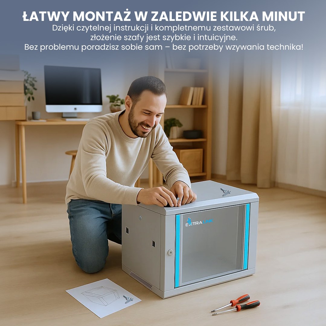 Szafa rack Extralink EX.8581 (400mm / 600mm / 600 mm; wisząca; Otwierane; 19''; kolor szary)