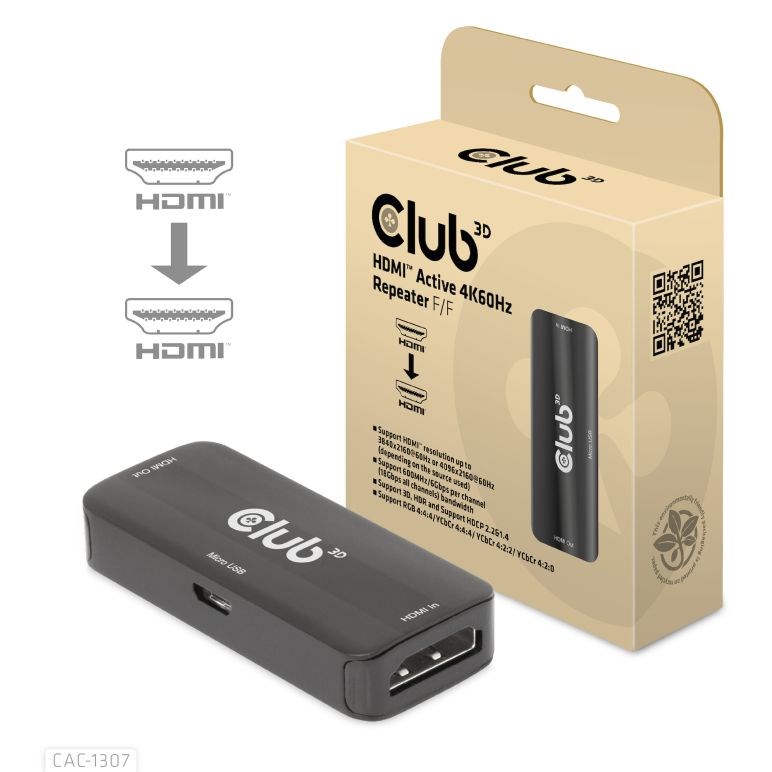 Club3D Repeater HDMI > HDMI 4K60Hz aktiv Bu/Bu retail