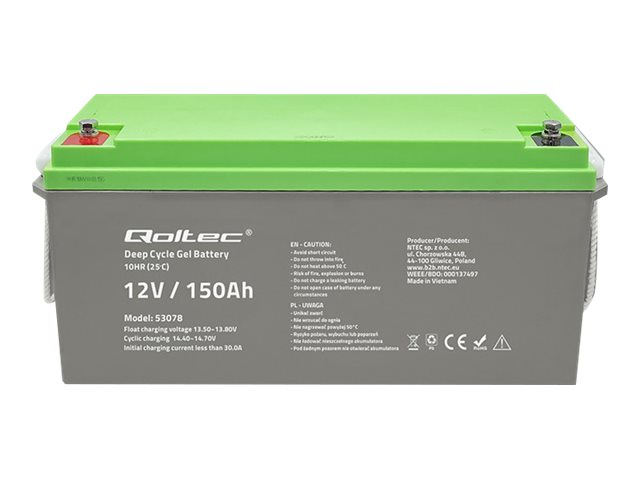 Qoltec Akumulator żelowy Deep Cycle | 12V | 150Ah | 44.5kg