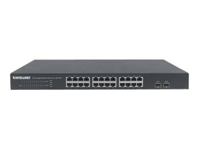 INTELLINET 24-Port Gigabit Ethernet Switch with 2 SFP Ports 24 x 10/100/1000 Mbps RJ45 Ports + 2 x SFP IEEE 802.3az 19inch Rackmount