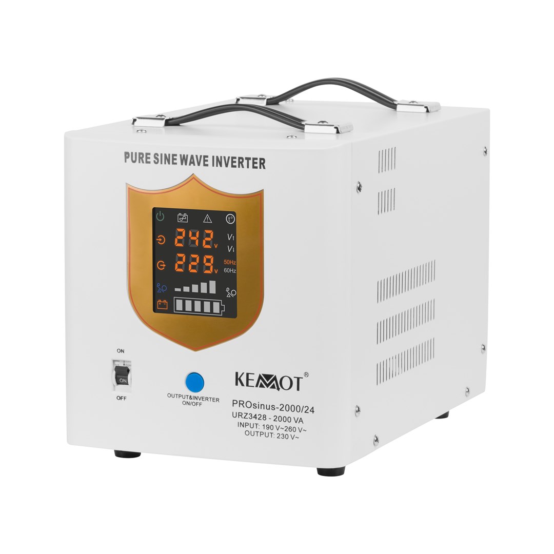 Zasilacz awaryjny KEMOT PROsinus-2000/24 przetwornica z czystym przebiegiem sinusoidalnym i funkcją ładowania 24V 230V 2000VA/1400W