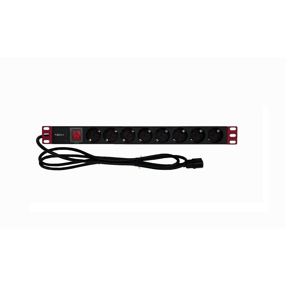 TECHLY Rack Power Strip 19inch 1U 8 Places Schuko C14 2m