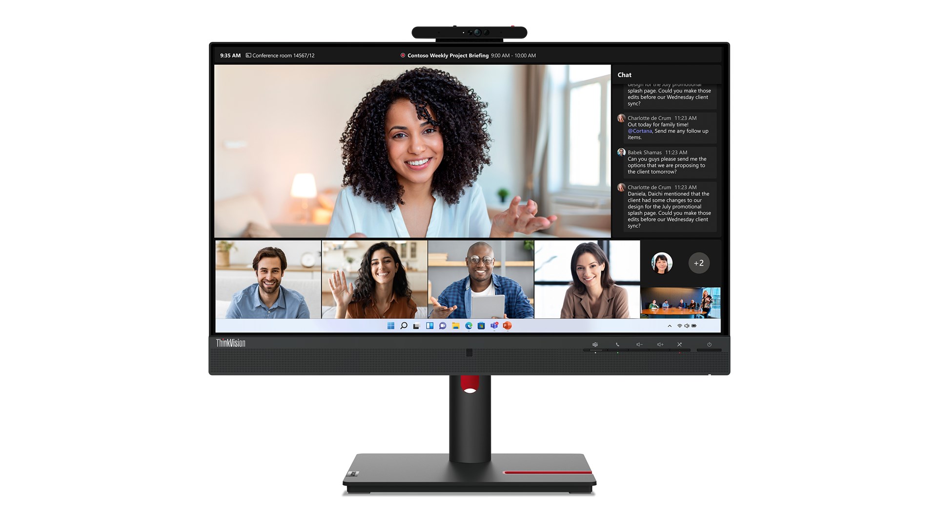 Lenovo Monitor ThinkVision 23.8" T24mv-30 16:9 Panel IPS 1920 x 1080 Lift USB Hub Daisy Chain Ethernet RJ45 Camera & Speakers DP HDMI