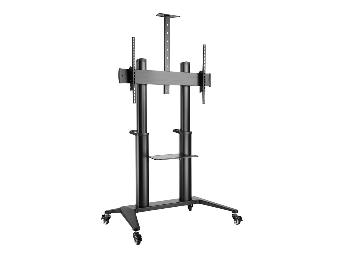 Stojak mobilny pojedynczy z półką i uchwytem na kamerę, 1xLCD max. 120" max. 140kg, VESA max. 1000x600