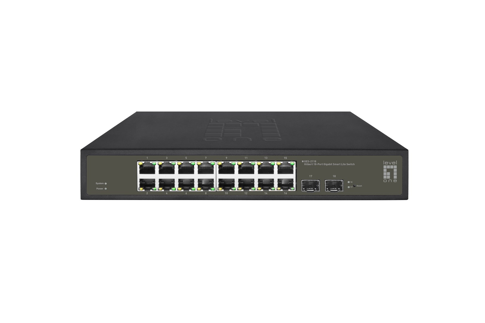 LevelOne Hilbert 18-portowy gigabitowy przełącznik Smart Lite - 16 x Gigabit RJ45 - 2 x Gigabit SFP