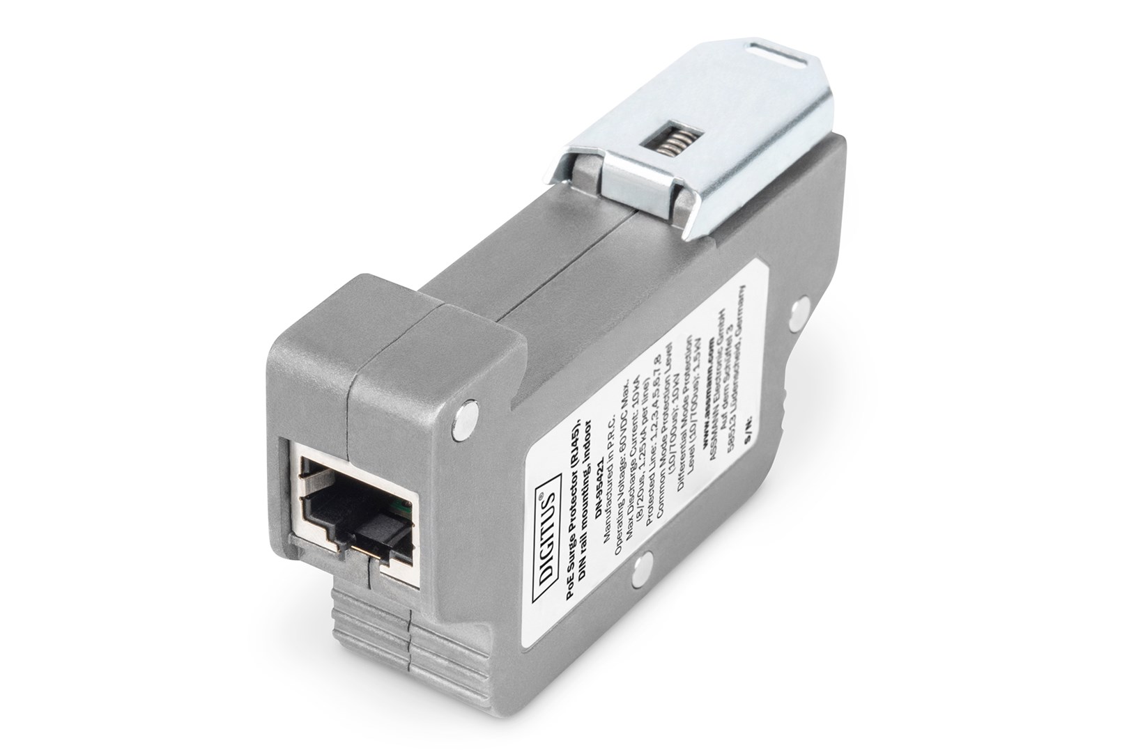 Digitus PoE Surge Protector (RJ45), montaż na szynie DIN, do użytkowania wewnątrz pomieszczeń