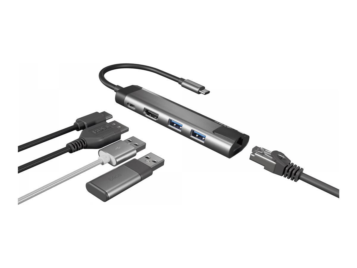 Stacja dokująca Multi Port Fowler Go USB-C - Hub 2x USB 3.0, HDMI 4K, USB-C PD, RJ45