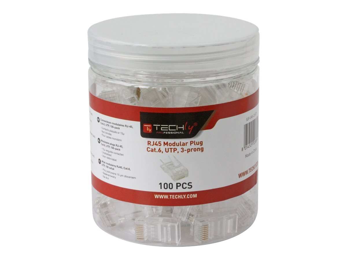 TECHLYPRO Wtyk modularny RJ45 8P8C Cat6 UTP na drut słoik 100 sztuk