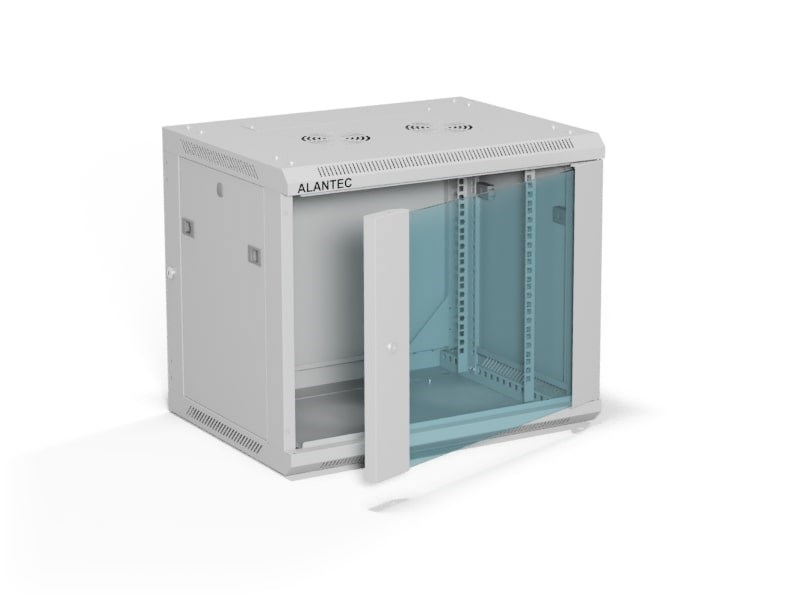 ALANTEC Szafa wisząca 19" 9U 600x450, drzwi szklane, kolor szary, zmontowana (SW-9U-600-450-01-SA)