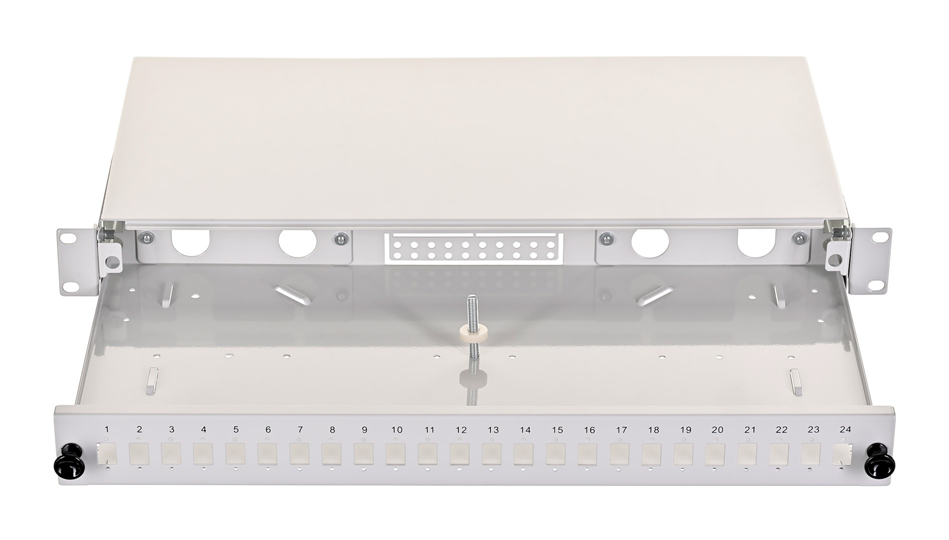 Alantec Przełącznica światłowodowa 24xSC simplex / 24xLC duplex 19" 1U z płytą czołową oraz akcesoriami montażowymi (dławiki, opaski), wysuwalna (FOP-1U-24SCS-S)