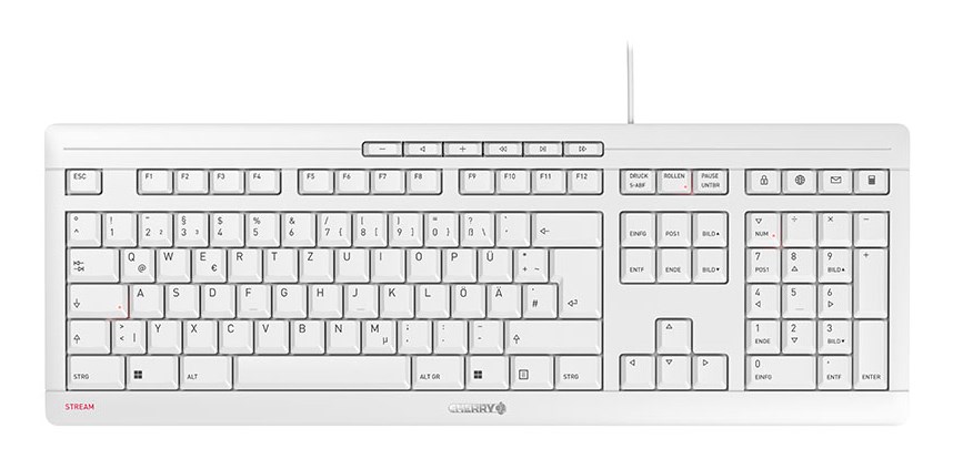 Klawiatura CHERRY STREAM Biuro USB QWERTZ Niemiecki Biały