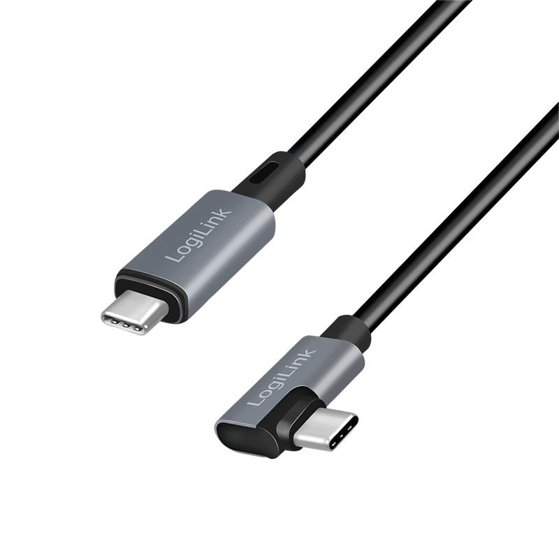 LOGILINK CU0183 Kabel USB 2.0 Type-C C/M kątowy na USB-C/M E-mark PD czarny 2m