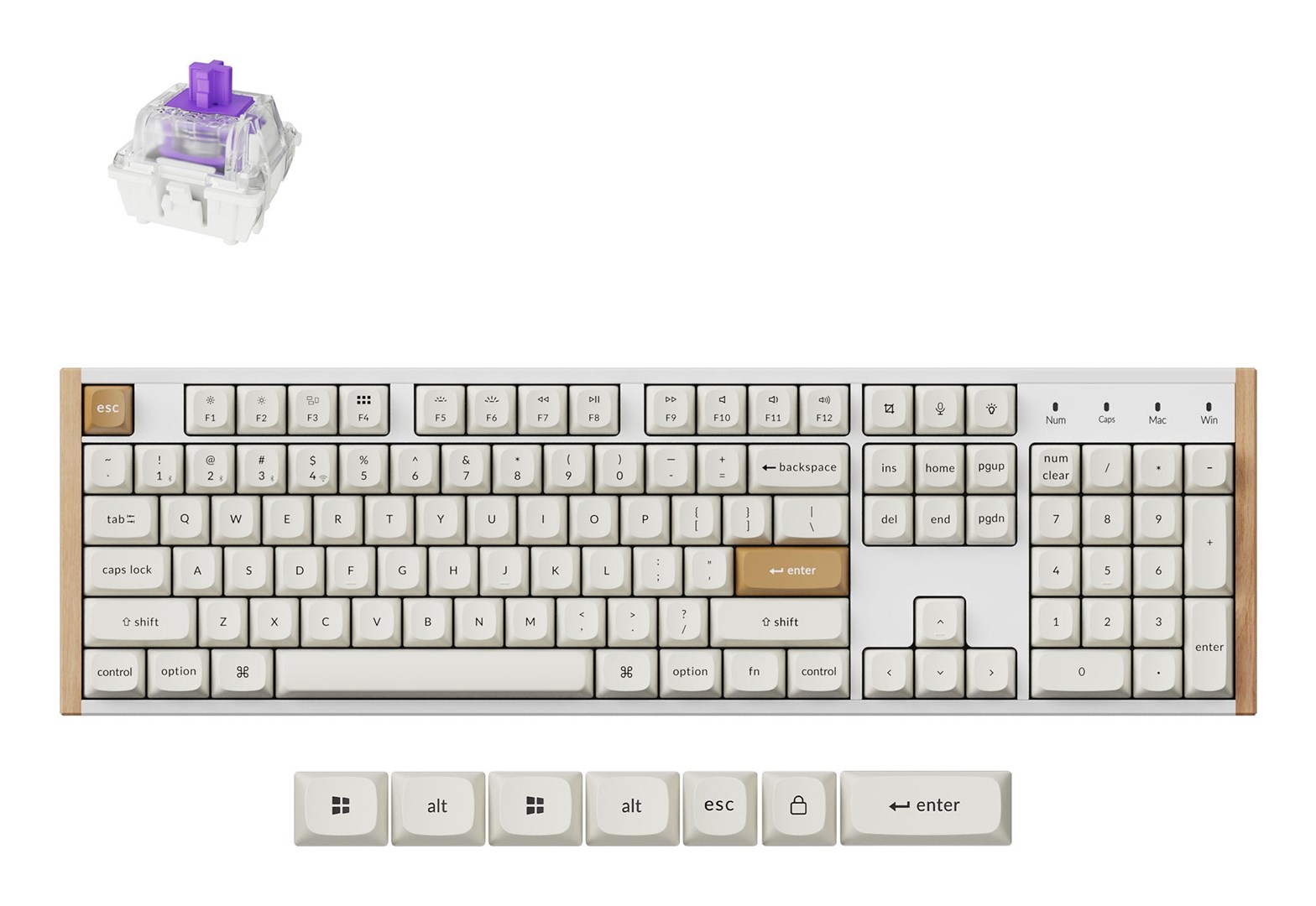 Keychron K10 HE klawiatura Gaming USB + RF Wireless + Bluetooth QWERTY Angielski Biały, Drewno