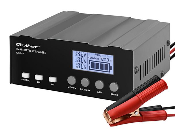 Inteligentna mikroprocesorowa ładowarka 12V | 12.6V | 24V |Prostownik z funkcją naprawy do akumulatora AGM GEL LiFePO4 | LCD