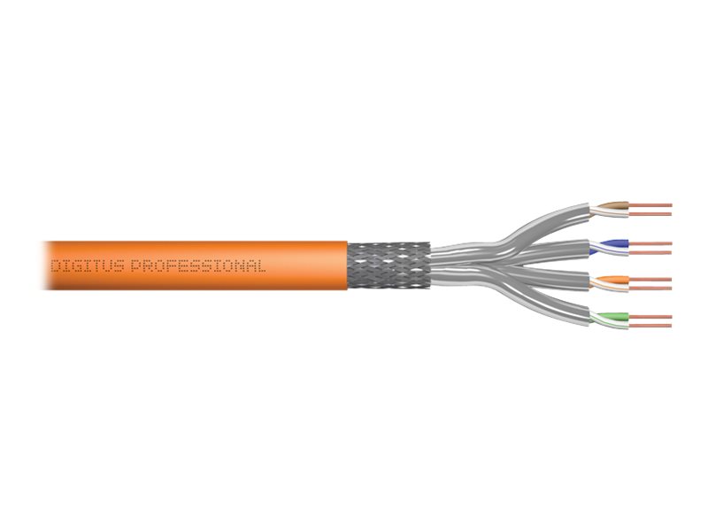 Kabel teleinformatyczny instalacyjny kat.7, S/FTP, Dca, drut, AWG 23/1, LSOH, 100m, pomarańczowy
