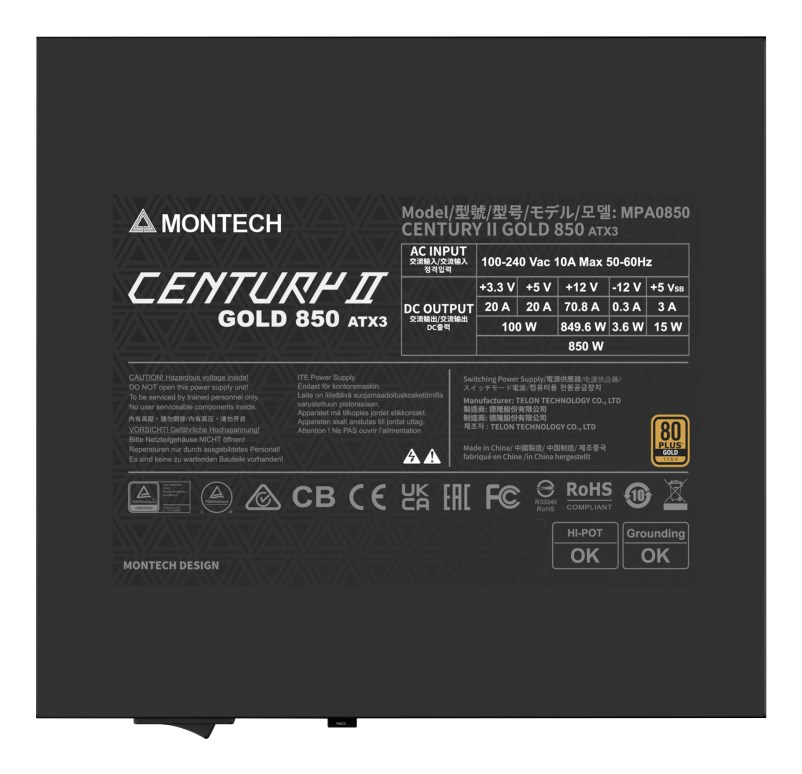 Montech CENTURY II moduł zasilaczy 850 W 20+4 pin ATX ATX Srebrny, Czarny