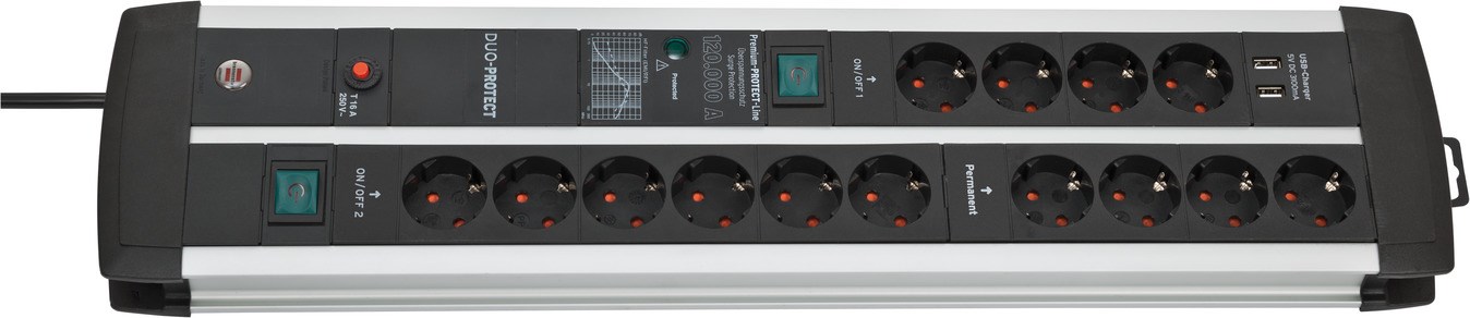 Brennenstuhl 1392000232 rozgałęziacz 3 m 14 x gniazdo sieciowe Wewnętrzna Czarny, Srebrny