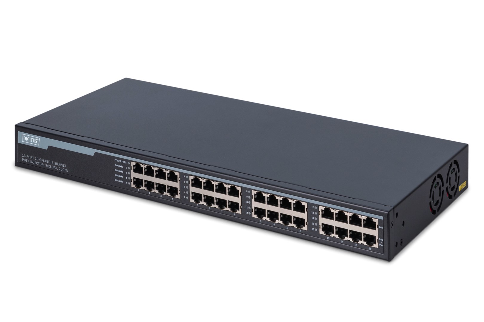 10G Ethernet Zasilacz/Injector PoE+ 802.3at, 16 portów, PoE budżet 250 W