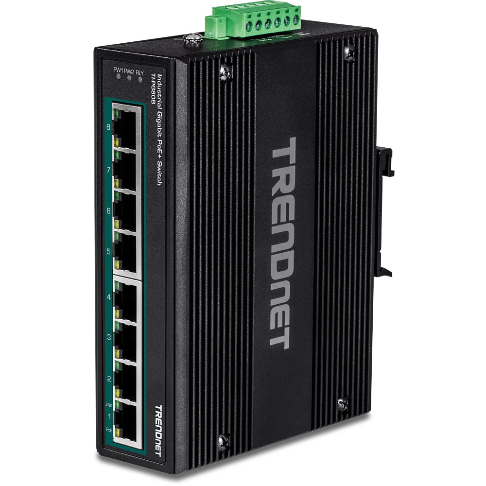 TRENDnet Industrial Switch 8-Port Gbit PoE+ 24-56V DIN-Rail
