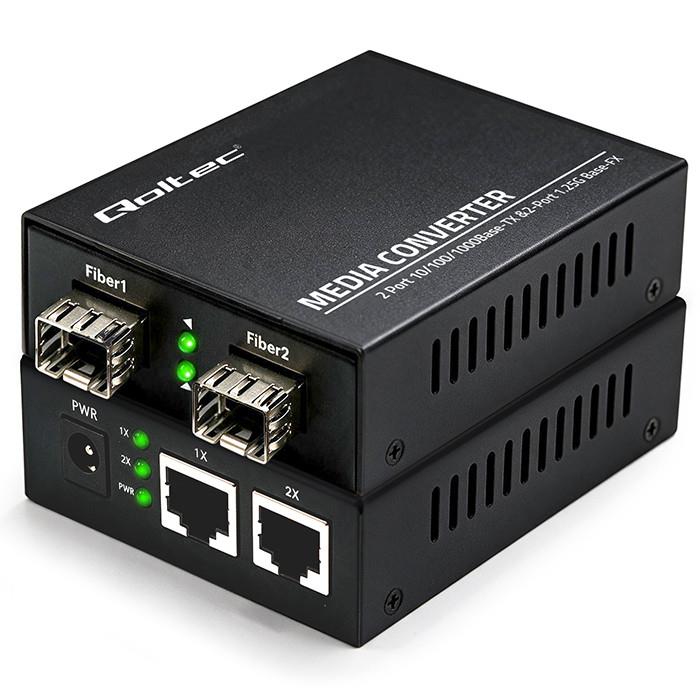 Dwukierunkowy media konwerter SWITCH Ethernet 2xRJ45 2xSFP | 1000Mb/s | 5V