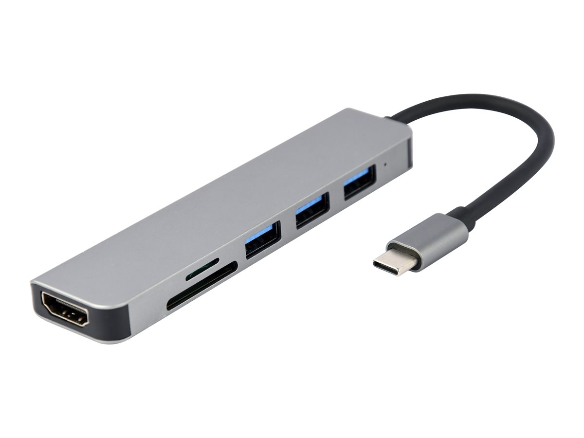 Adapter wieloportowy USB-C 6w1, HDMI, USB 3.1, USB 2.0x2, czytnik kart