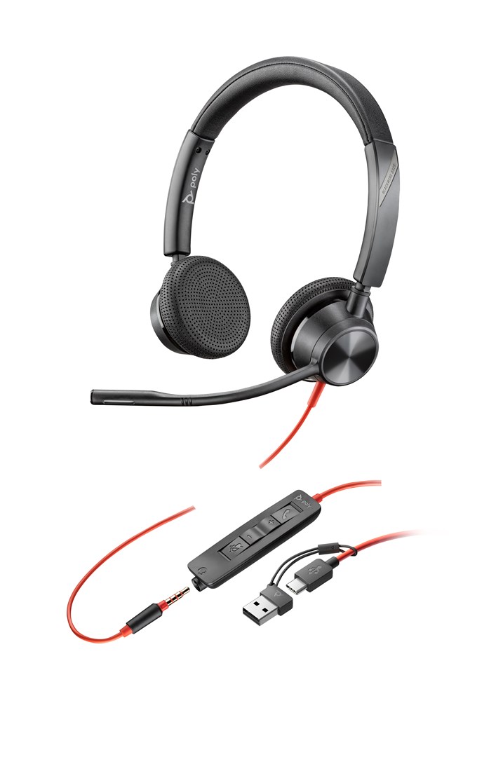 Słuchawki Poly Blackwire 3325 Stereo USB-C Headset +3.5mm Plug +USB-C/A Adapter 8X221AA