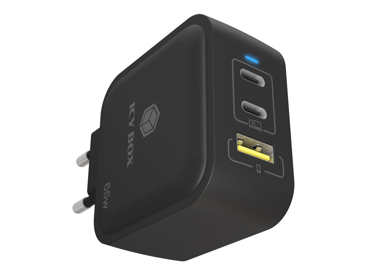 ICY BOX IB-PS1030-PD 65W GaN wall charger with Power Delivery and Quick Charge