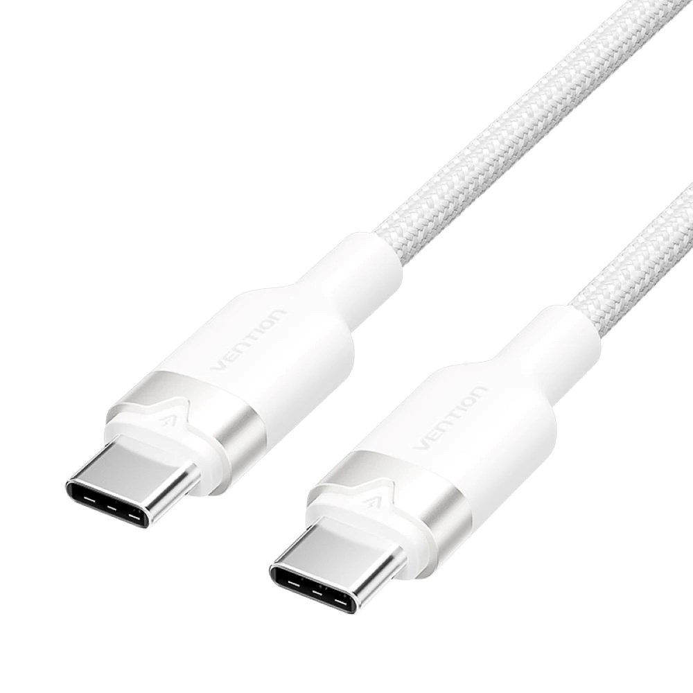 Kabel USB-C do USB-C Vention w oplocie 3A 480Mbps 60W PD 1m biały