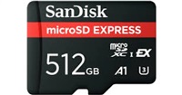 SANDISK Express microSD Card 512GB Up to 880MB/s Read Up to 650MB/s Write 210MB/s Sustained Write U3 C10