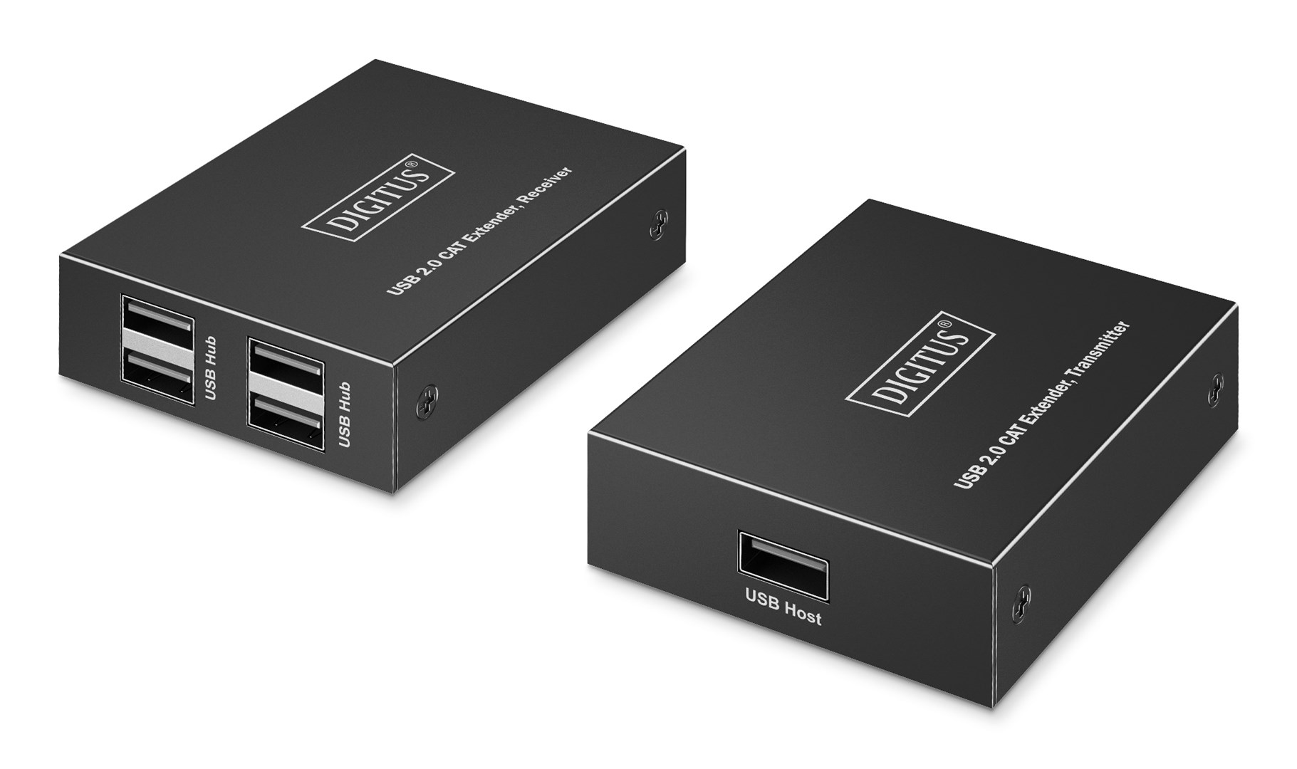 Przedłużacz (extender) po skrętce kat.6 USB 2.0 do 150m, 4x USB-A do 480 Mbps, 1x RJ45 (Gigabit Ethernet) - zestaw (odbiornik/nadajnik)