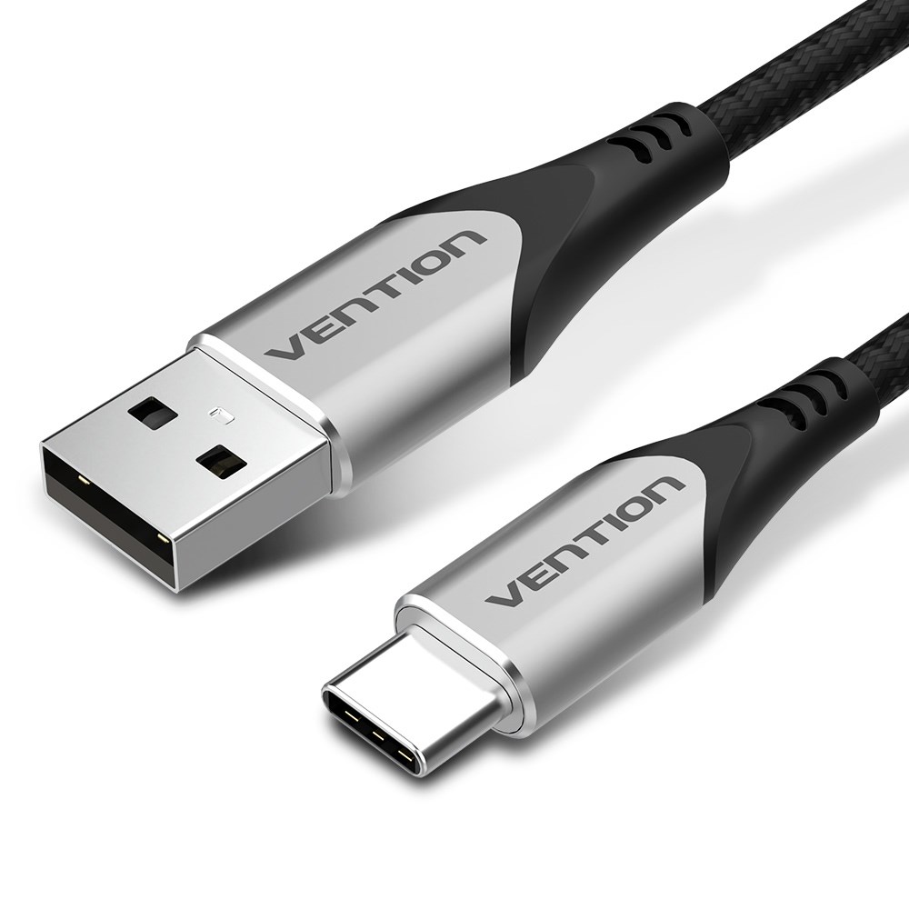 Kabel USB-A do USB-C Vention w oplocie 3A 480Mbps 1m szary