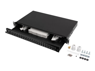 Przełącznica światłowodowa LANBERG 24xSC Duplex / 24xLC Quad Rack 19" 1U czarna + akcesoria
