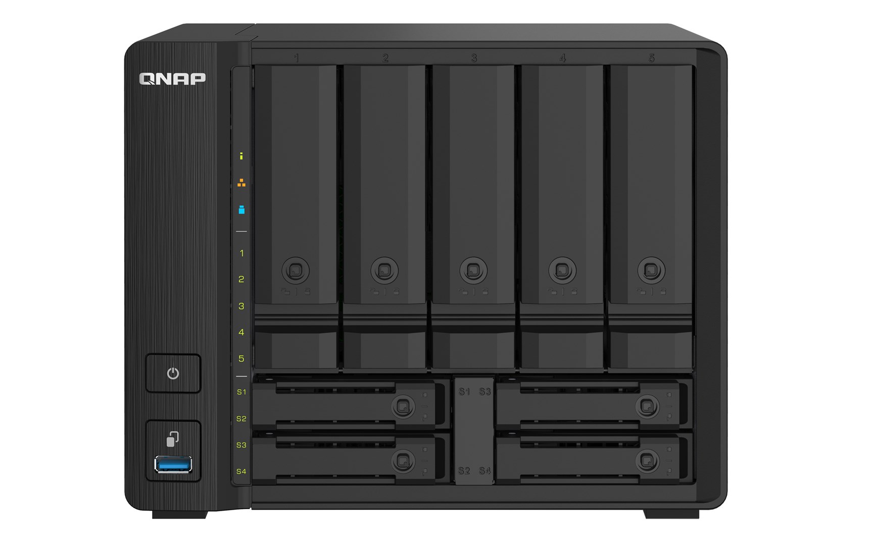 Qnap TS-932PX-4G, Tower, 9 x 2.5"/3.5" SATA, Annapurna Labs Alpine AL324 1.7GH, 4GB DDR4 SODIMM (Max. 16GB), 2 x 10GbE SFP+, 2 x 2.5GbE, External adapter (PSU)