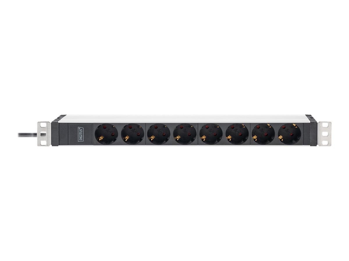 Listwa zasilająca PDU 19" Rack, 8x gniazdo ze stykami ochronnymi unischuko 16A/230V, 1x wtyczka IEC C20, 16A, przewód zasilający 2 m, Aluminiowa
