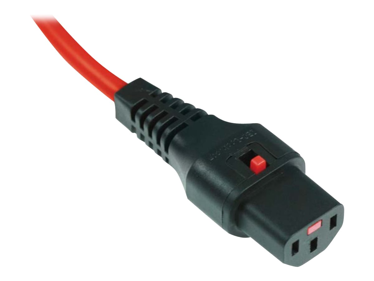 Kabel przedłużający zasilający blokada IEC LOCK 3x1mm2 C14/C13 prosty M/Ż 3m Czerwony