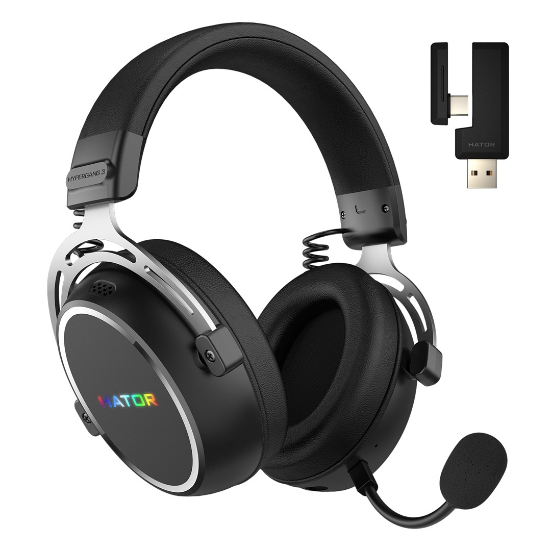 HATOR Hypergang 3 Wireless Zestaw słuchawkowy Bezprzewodowy Opaska na głowę Gaming USB Type-C / USB Type-A Bluetooth Czarny