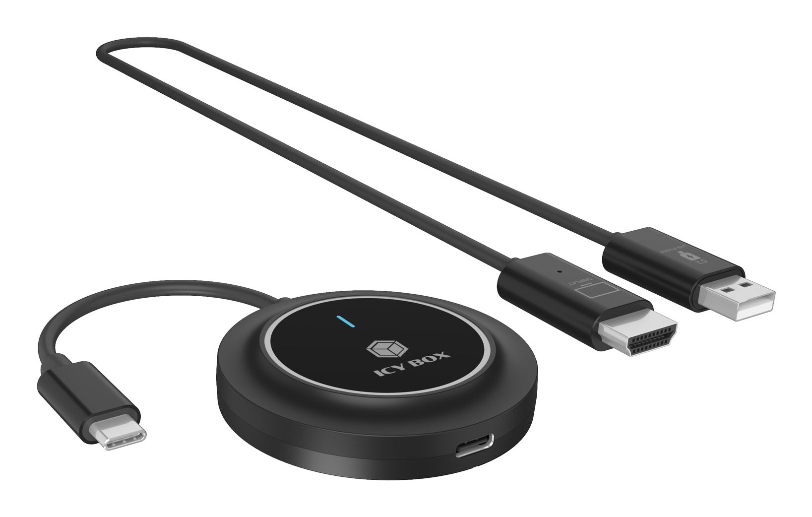 Bezprzewodowy system prezentacji ICY BOX IB-WL101 USB-C → HDMI, 100W PD, nadajnik i odbiornik, 30m, czarny