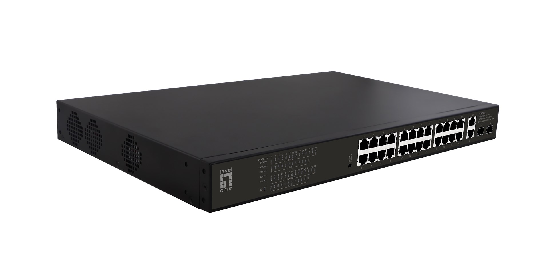 Przełącznik LevelOne GB PoE+ 28-portowy 19" 390W 1Gbps