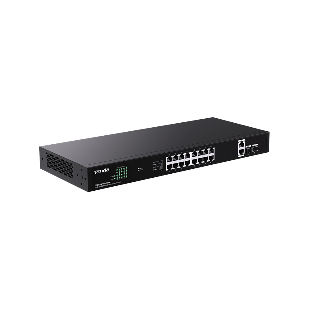 Tenda TEG1120P-16-150W łącza sieciowe Nie zarządzany Gigabit Ethernet (10/100/1000) Obsługa PoE