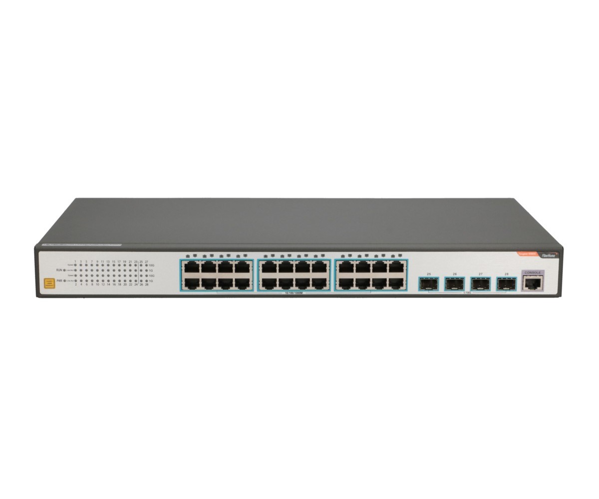 FiberHome S4820-28T-X-AC łącza sieciowe Zarządzany L2/L3 Gigabit Ethernet (10/100/1000) 1U Czarny, Szary
