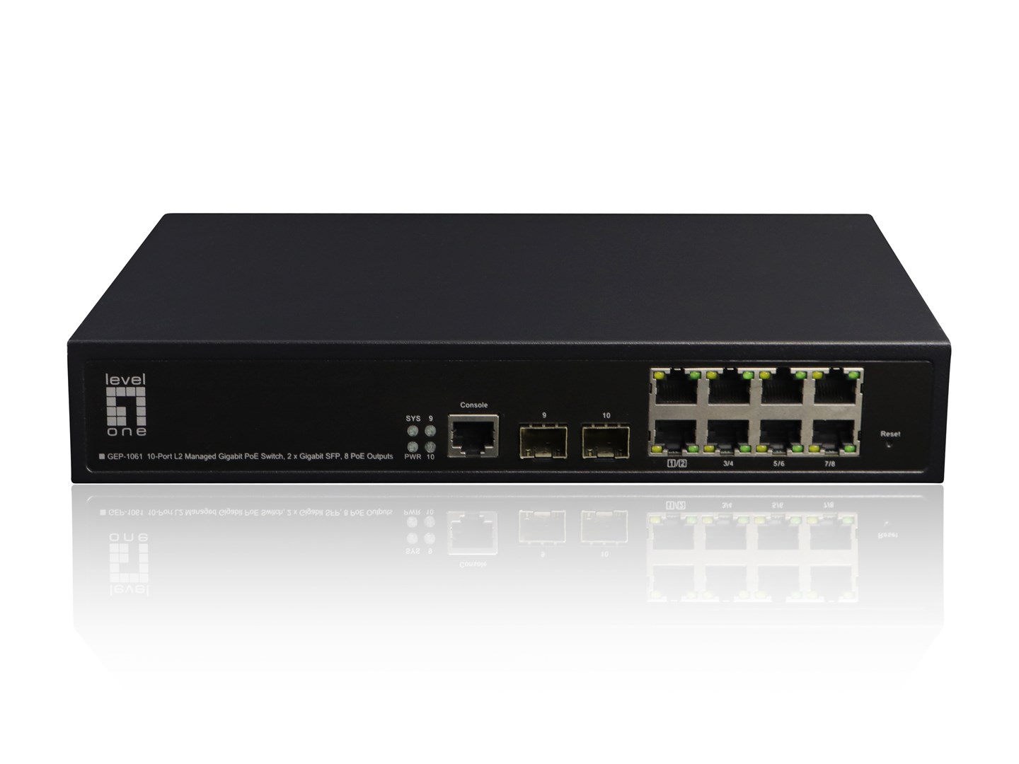 Zarządzalny przełącznik PoE+ LevelOne GB/L2 10-portowy 19" 180 W 1 Gb/s
