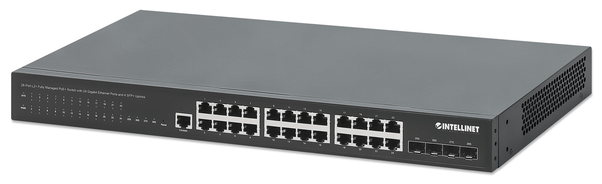 Intellinet 561846 przełącznik sieciowy Zarządzany L2+ Gigabit Ethernet (10/100/1000) Obsługa PoE 1U Czarny