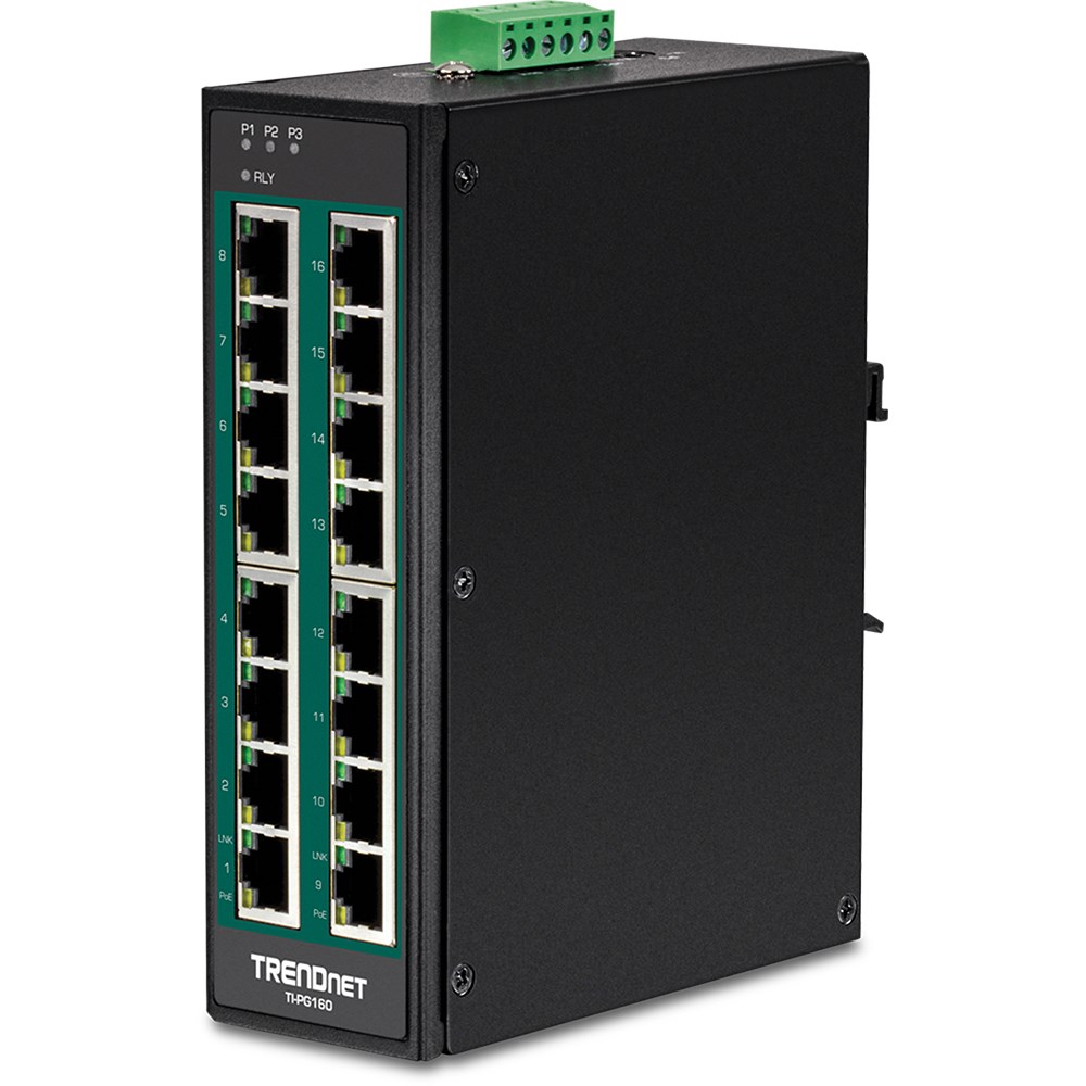 TRENDnet Industrie Switch 16 Port Gbit PoE+ DIN-Rail Metall